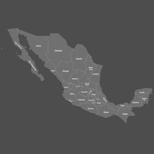 Preview of Labeled Map of Mexico States (Dark)