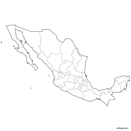 Preview of Outlined Map of Mexico States