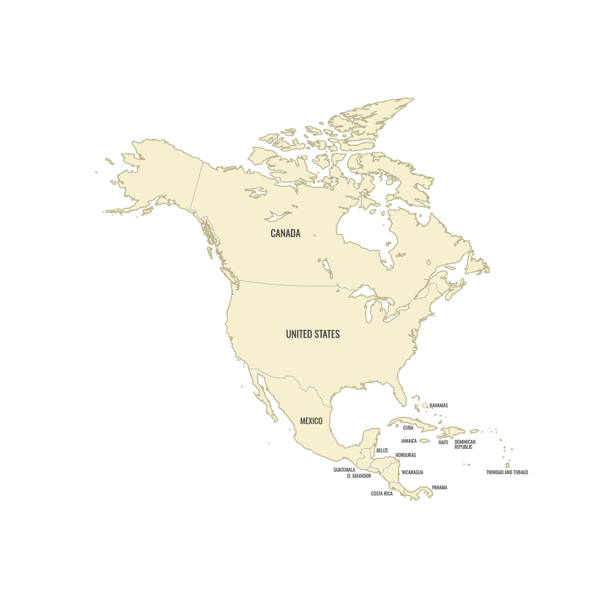 Blank Map of North America with Labels