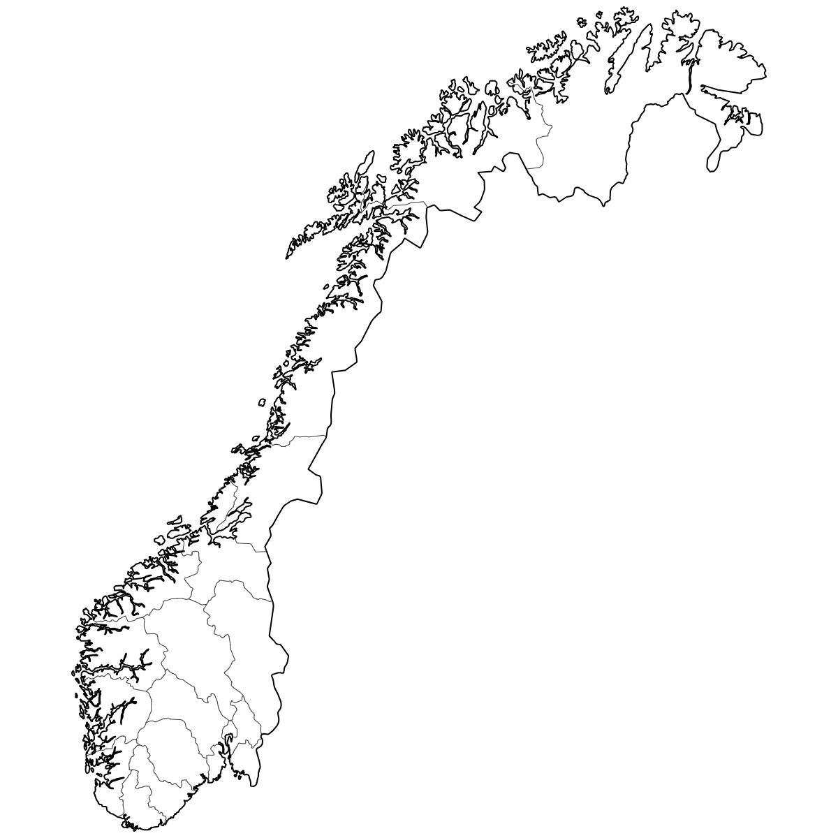 Outlined Map of Norway Counties