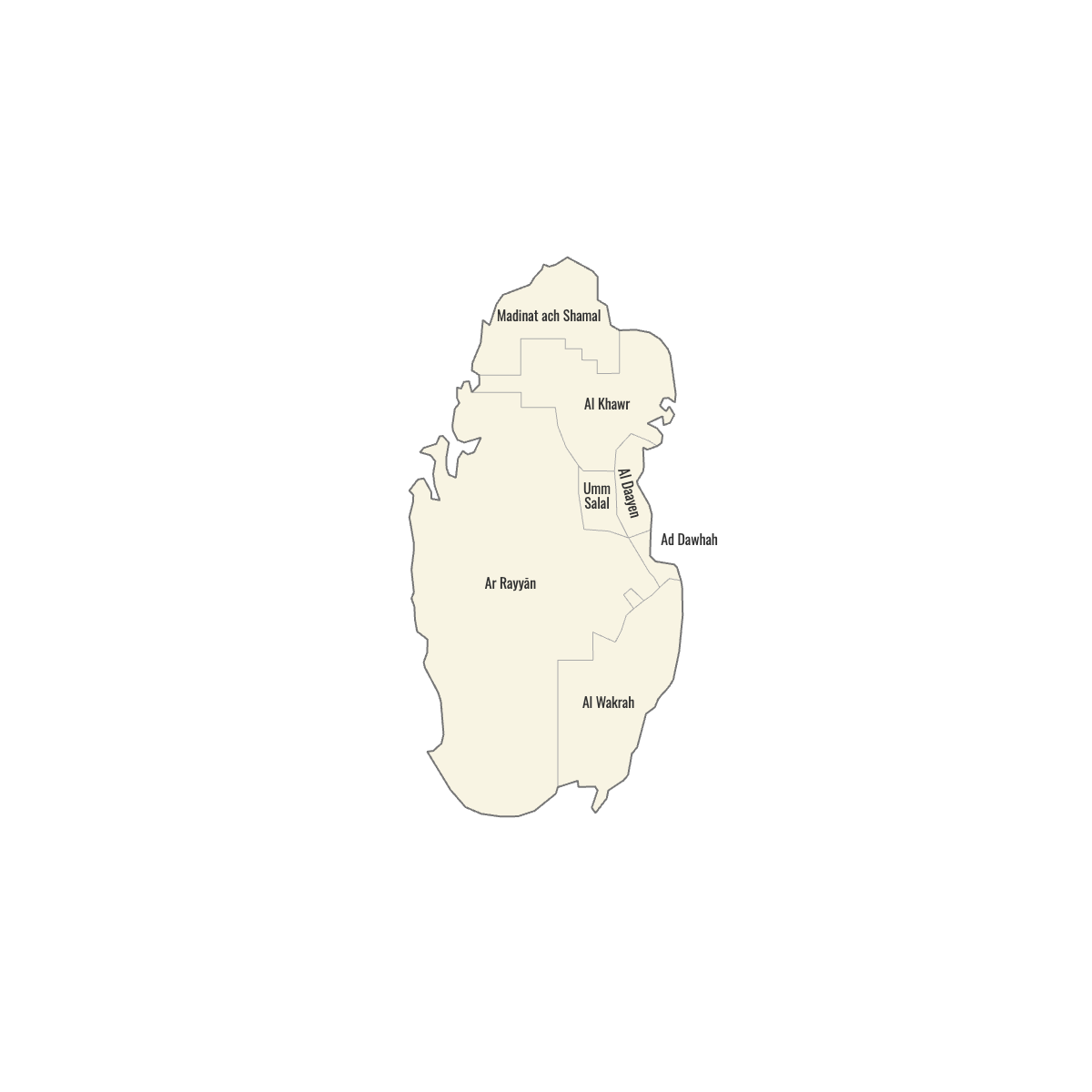 Blank Map of Qatar Municipalities with Labels