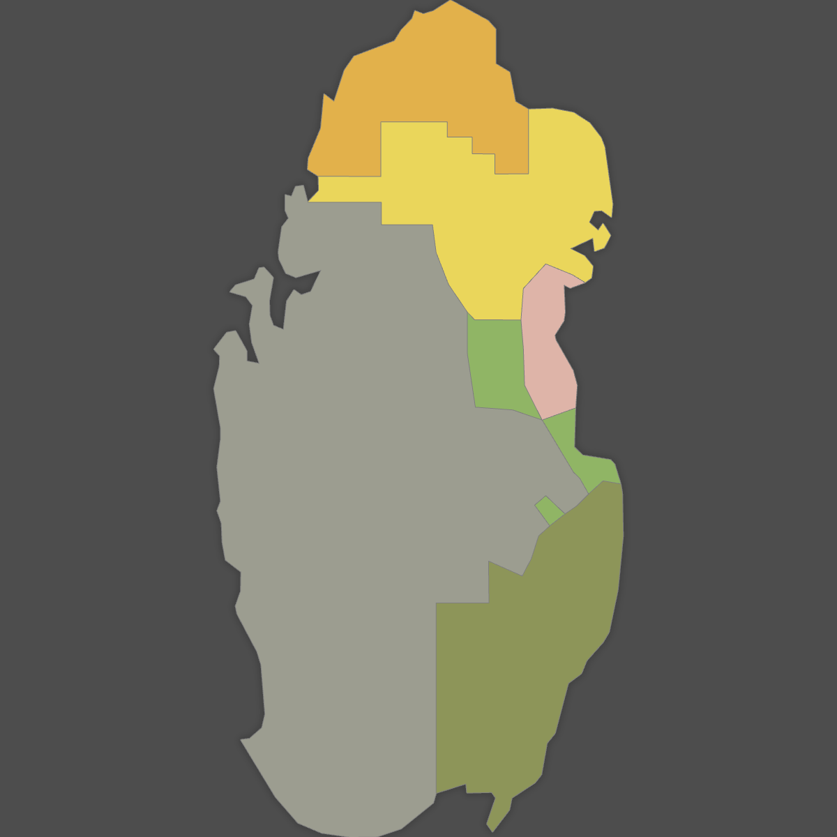 Colored Map of Qatar Municipalities (Dark Theme)