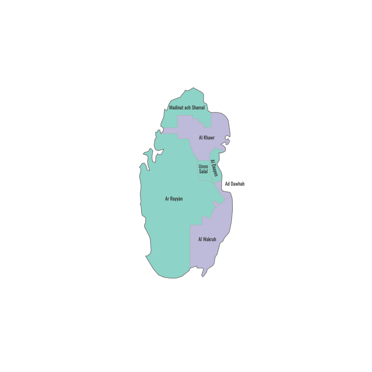 Colored Map of Qatar Municipalities with Labels