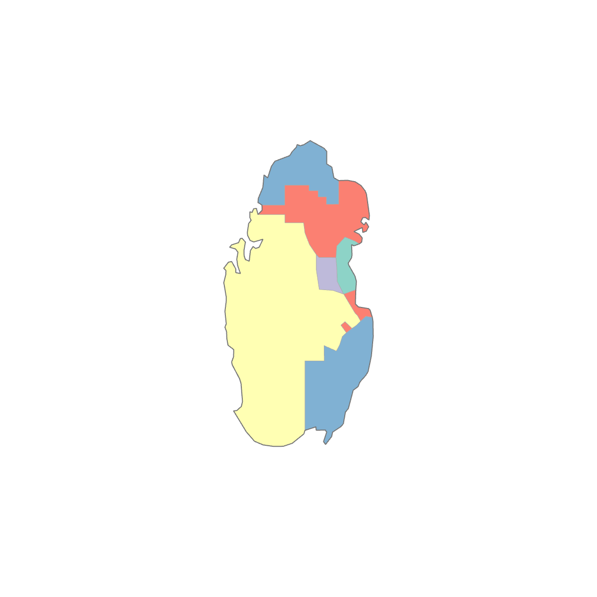 Colored Map of Qatar Municipalities