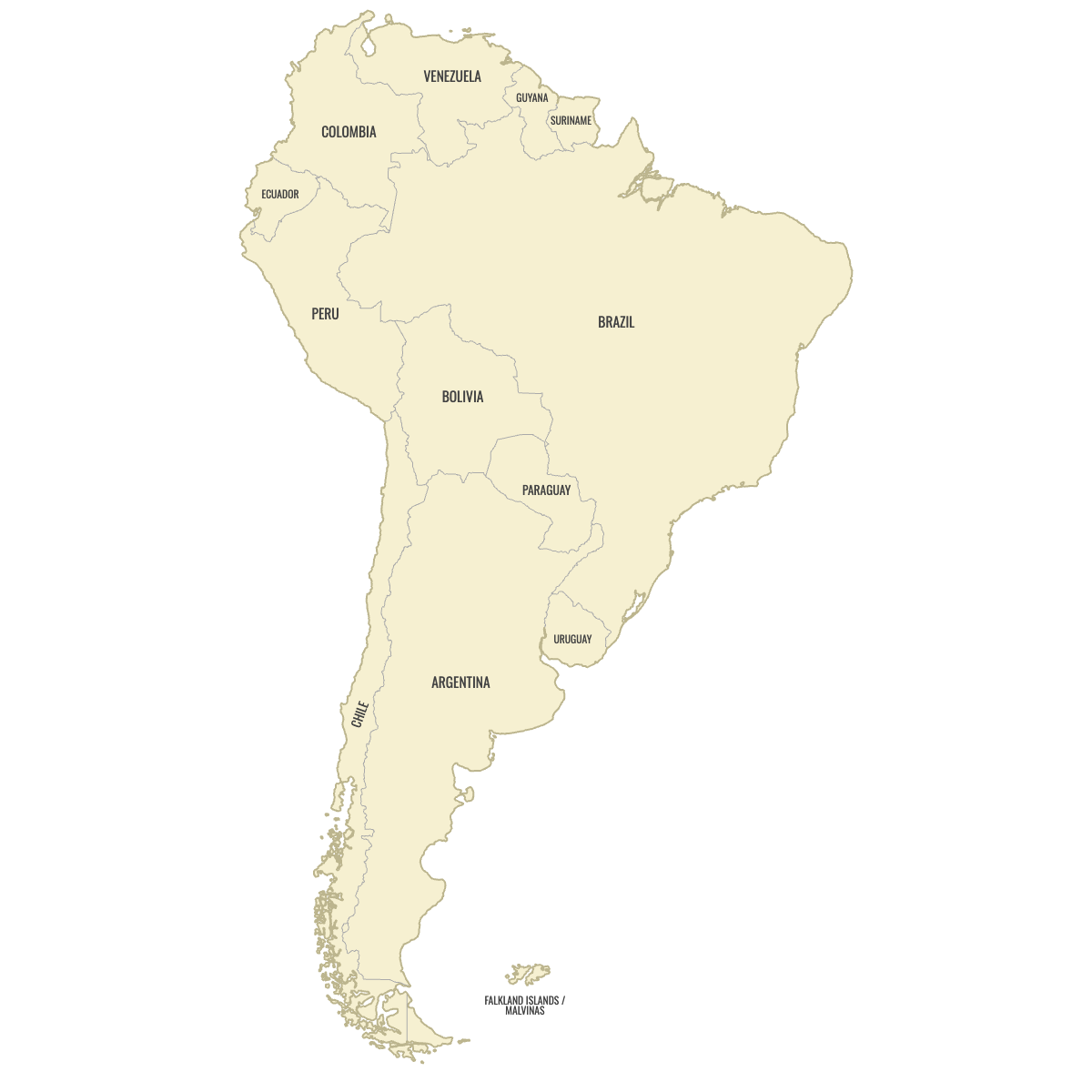 Blank Map of South America with Labels