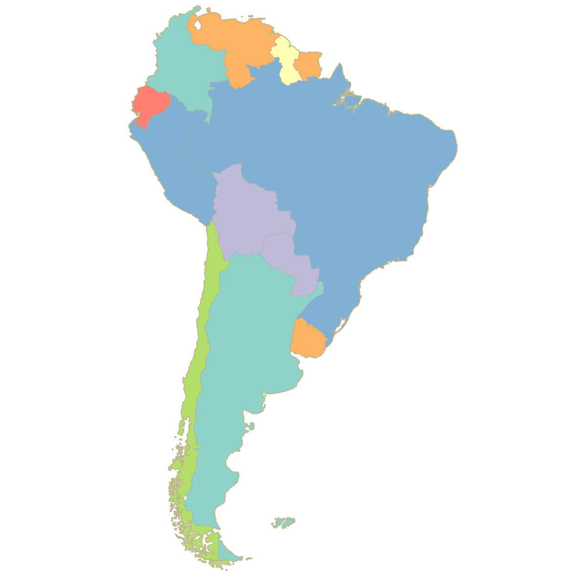 Colored Map of South America