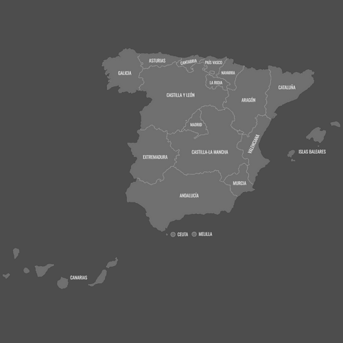 Preview of Labeled Map of Spain Communities (Dark)