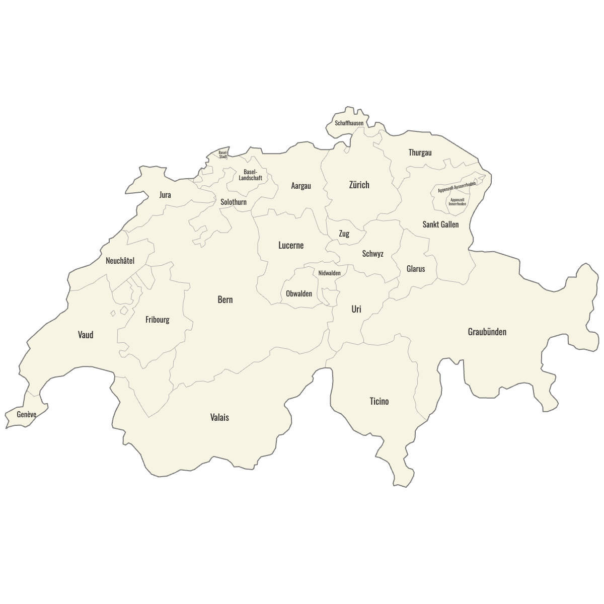 Blank Map of Switzerland Cantons with Labels