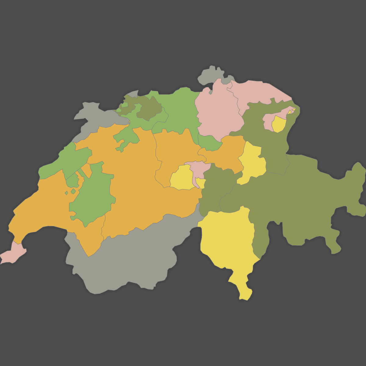 Colored Map of Switzerland Cantons (Dark Theme)