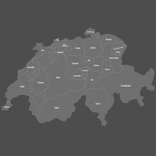 Preview of Labeled Map of Switzerland Cantons (Dark)