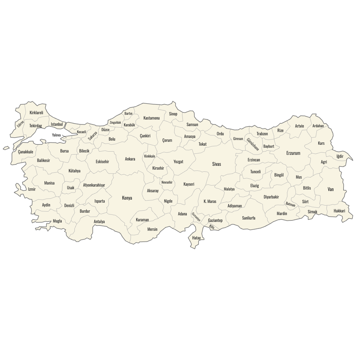 Blank Map of Turkey with Labels