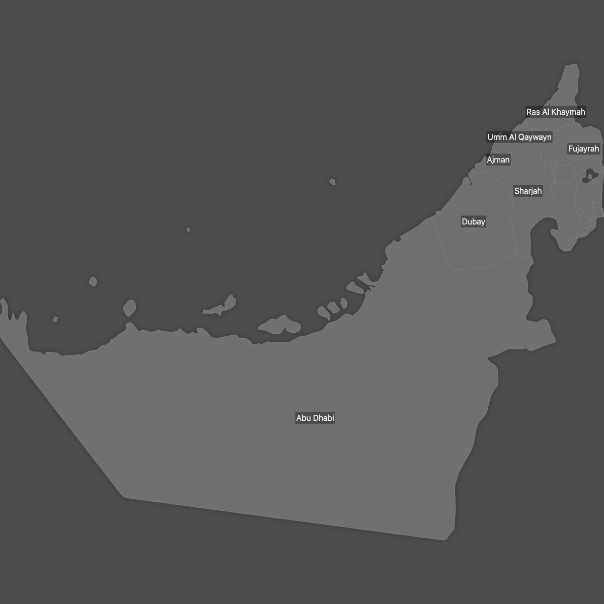 Blank Map of United Arab Emirates with Labels (Dark Theme)