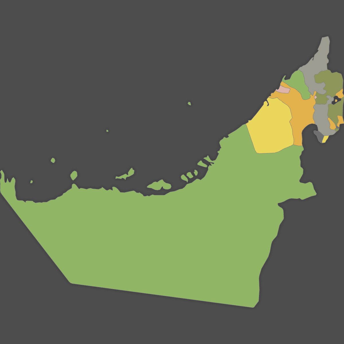 Colored Map of United Arab Emirates (Dark Theme)