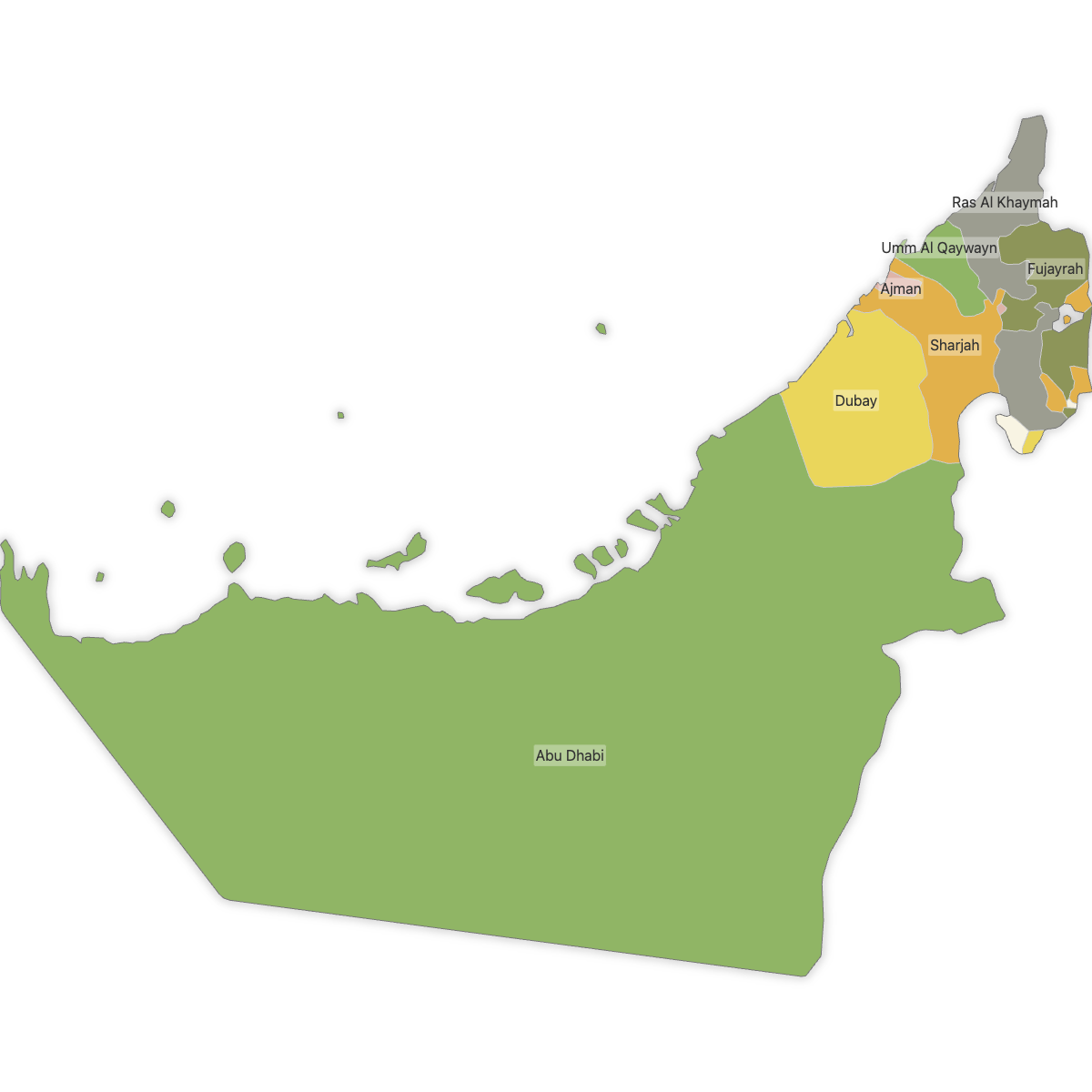 Colored Map of United Arab Emirates with Labels