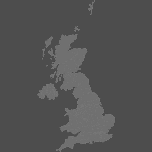 Preview of Blank Printable Map of United Kingdom Counties (Dark Theme)