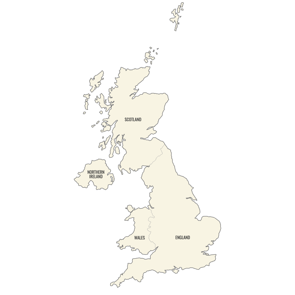 Blank Map of United Kindgdom Countries with Labels