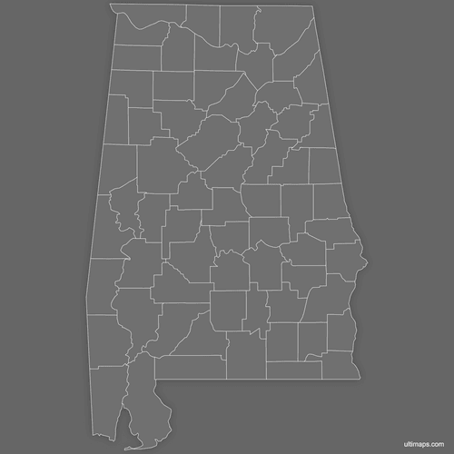Preview of Blank Map of Alabama Counties (Dark)
