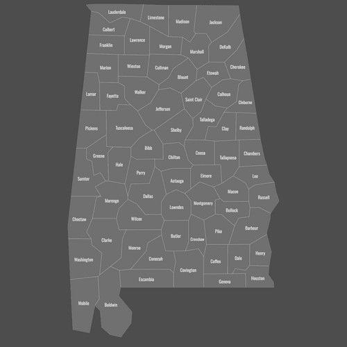 Preview of Labeled Map of Alabama Counties (Dark)