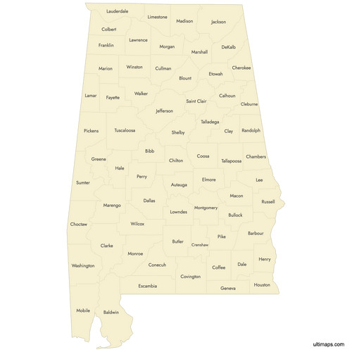 Preview of Labeled Map of Alabama Counties
