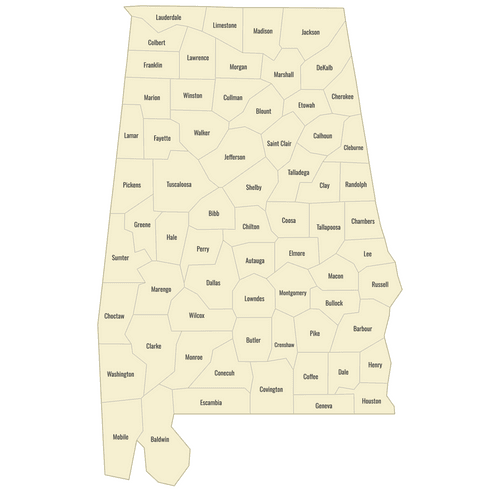 Preview of Labeled Map of Alabama Counties