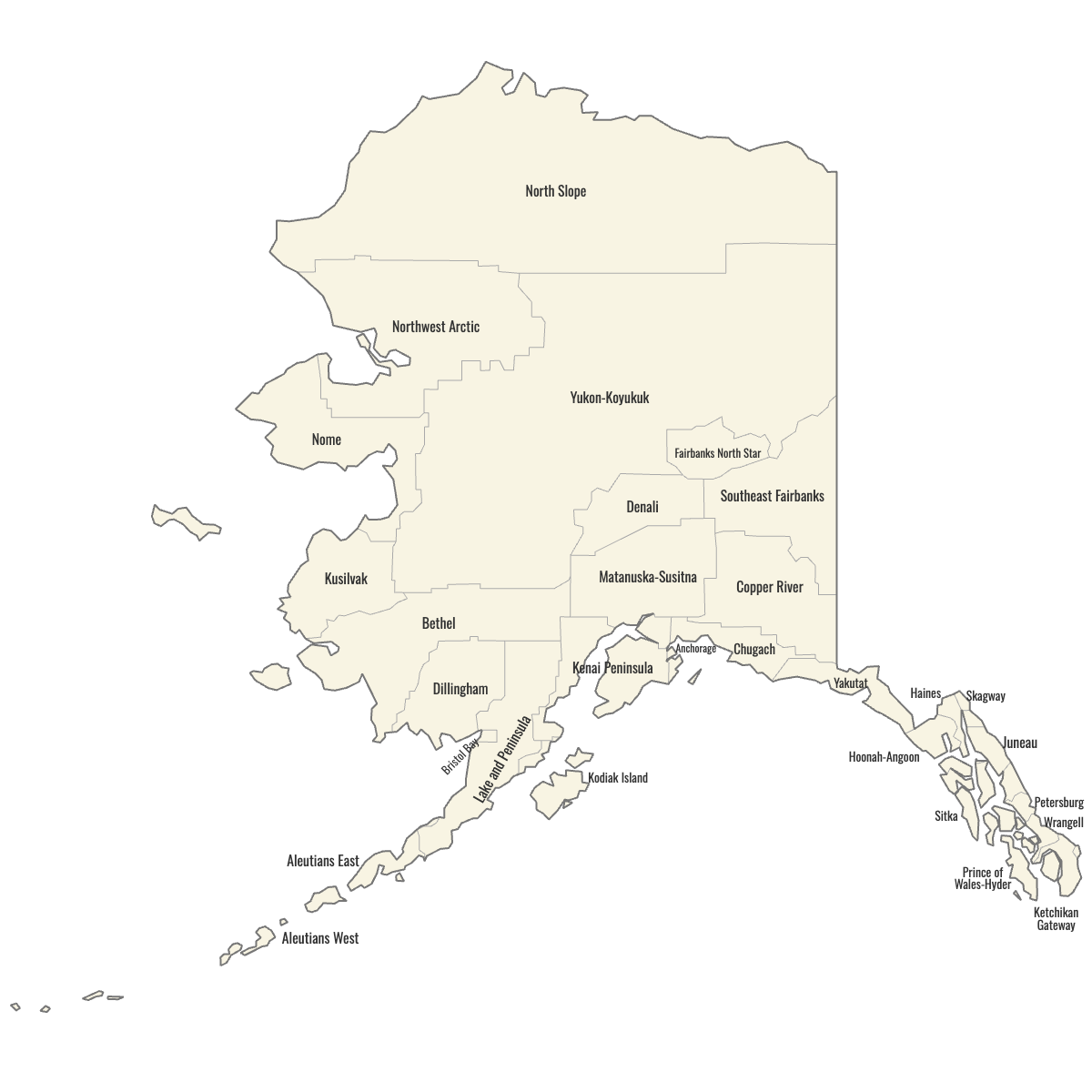 Blank Map of Alaska Counties with Labels