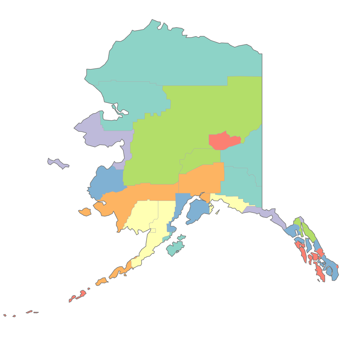 Colored Map of Alaska Counties