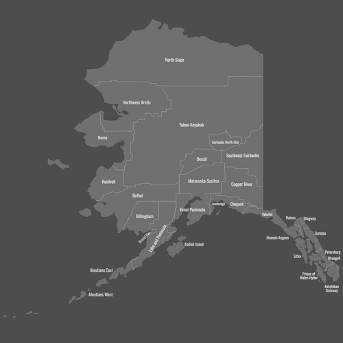 Preview of Labeled Map of Alaska Counties (Dark)