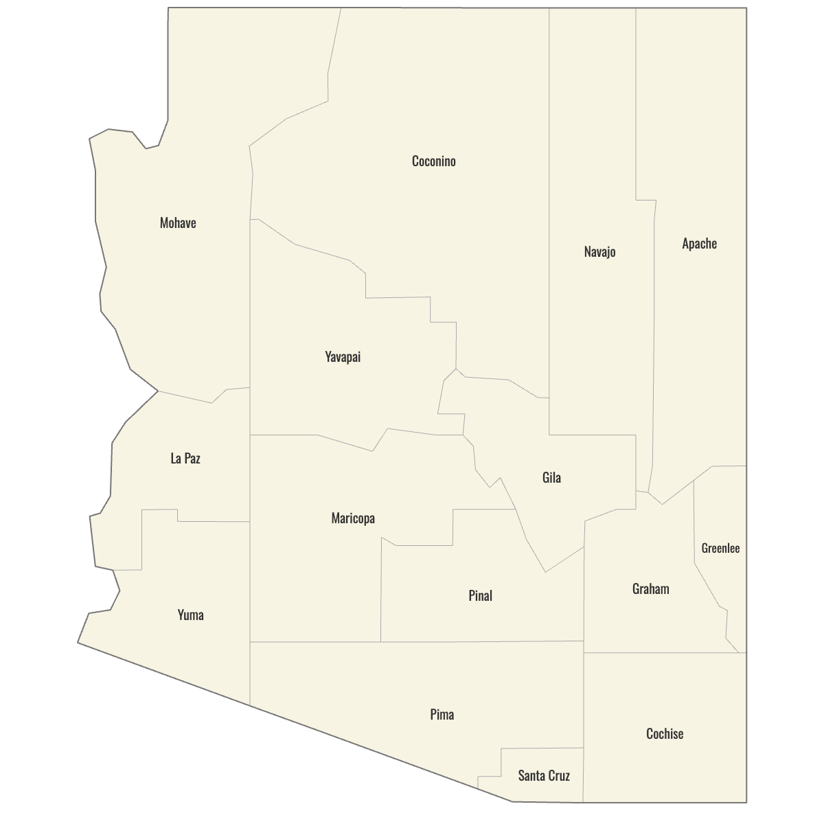 Blank Map of Arizona Counties with Labels