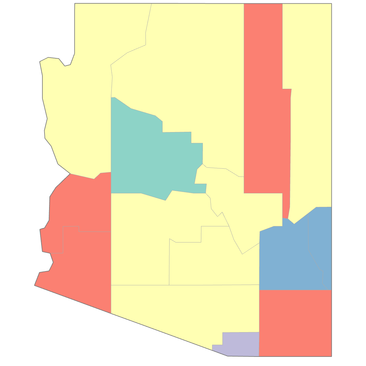 Colored Map of Arizona Counties