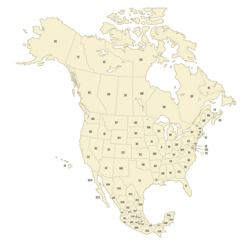 Preview of Blank Printable Map of Canada, USA and Mexico