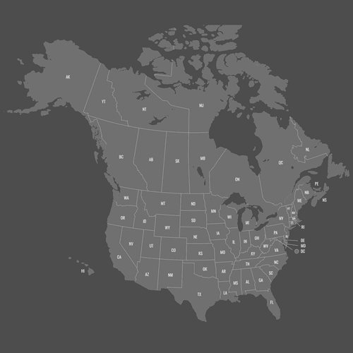 Preview of Labeled United States and Canada Map (Dark)