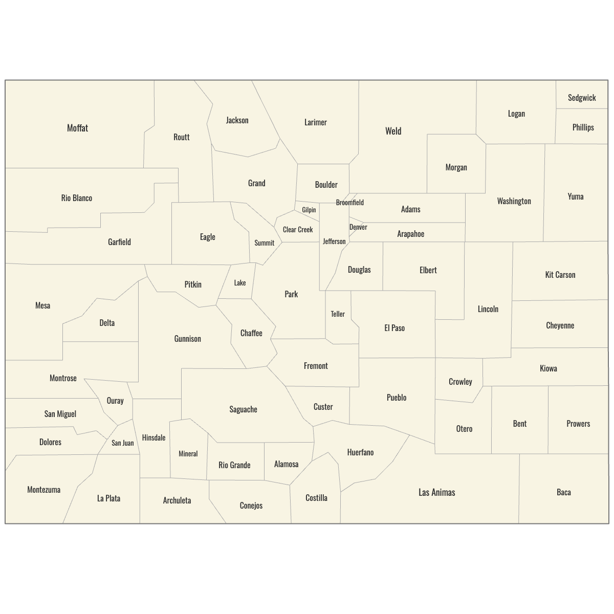 Blank Map of Colorado Counties with Labels