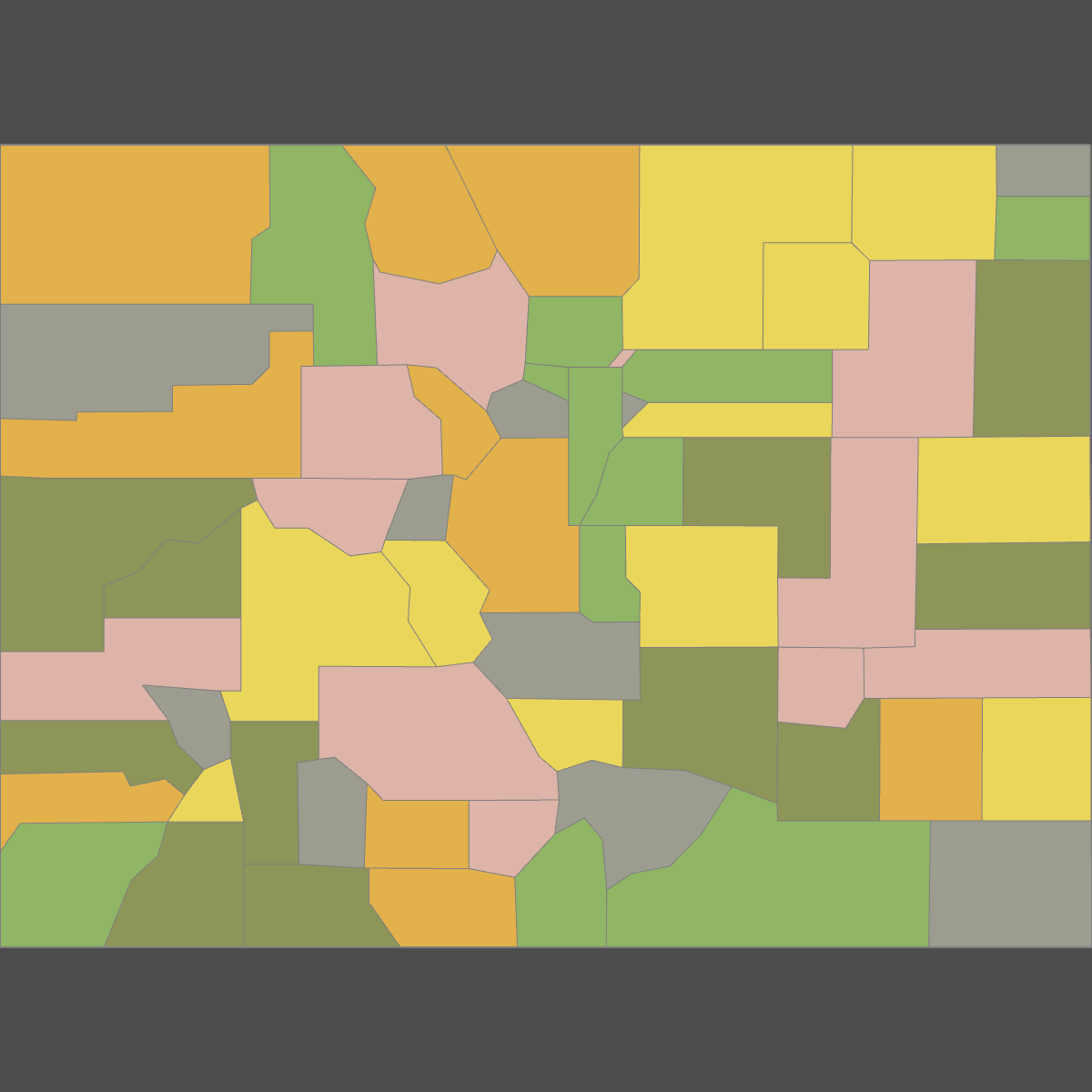 Colored Map of Colorado Counties (Dark Theme)