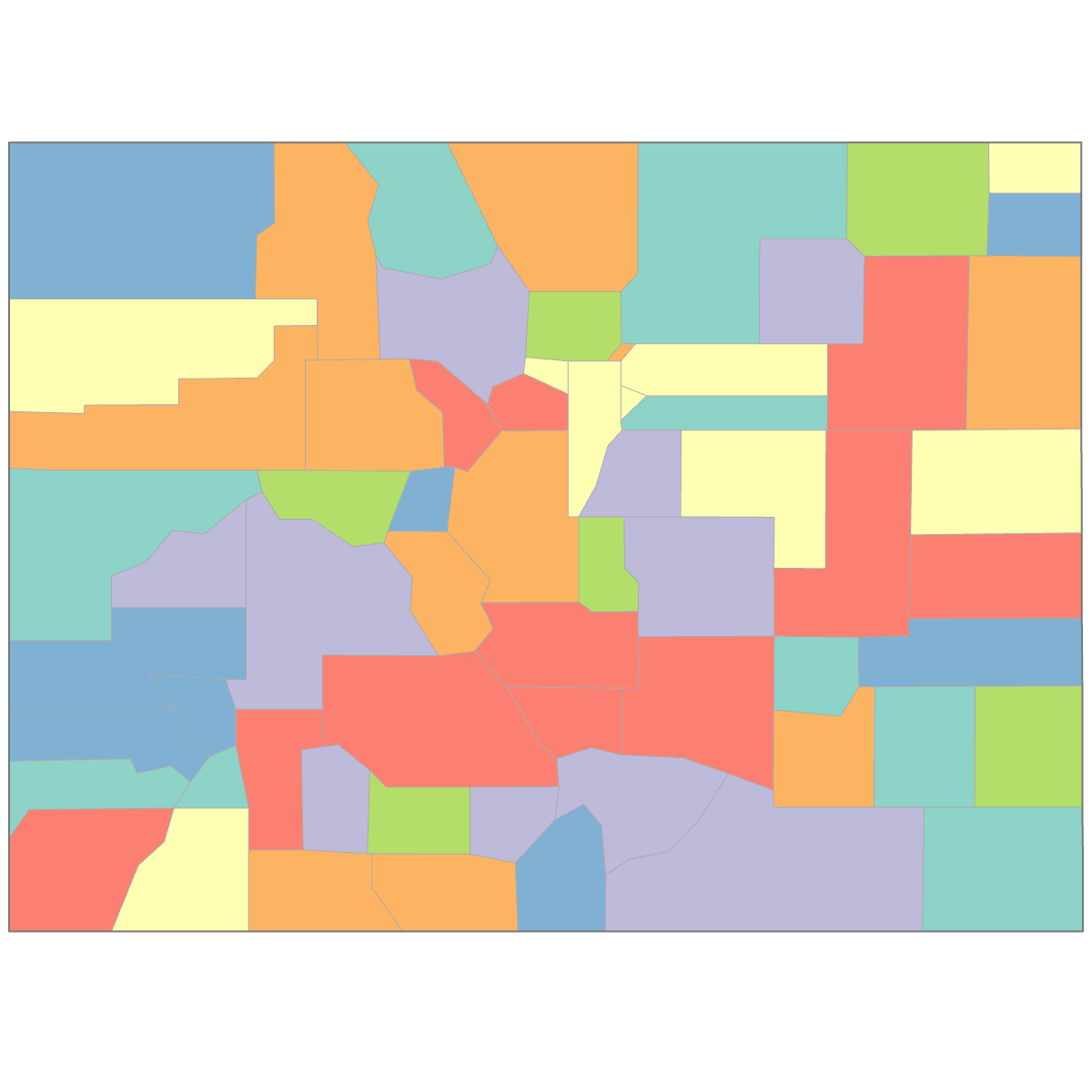 Colored Map of Colorado Counties