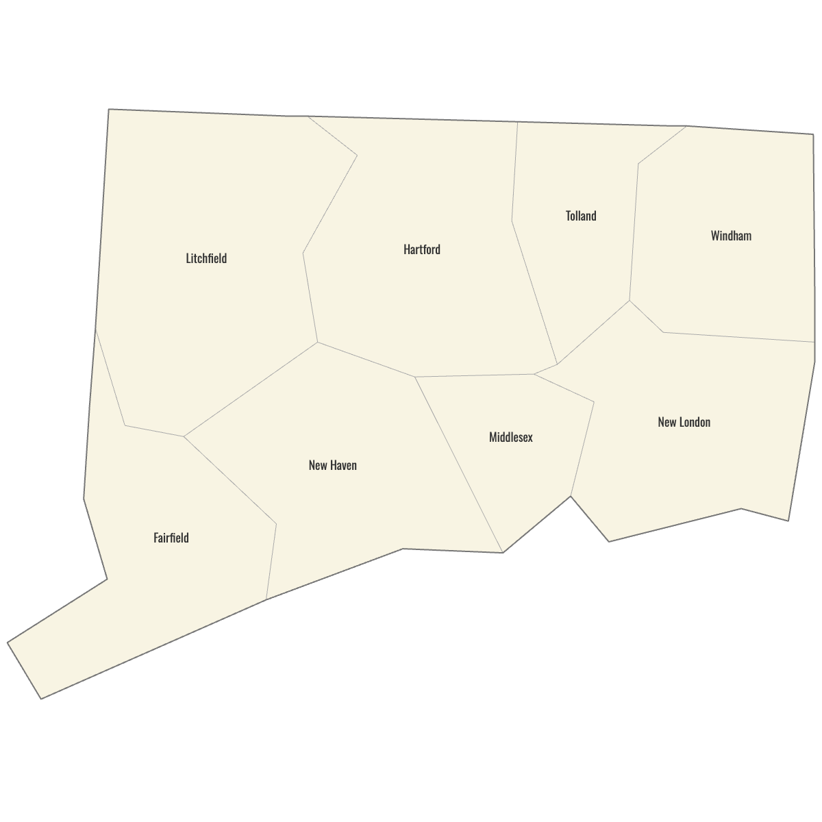 Blank Map of Connecticut Counties with Labels