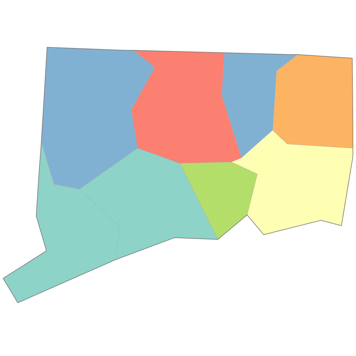 Colored Map of Connecticut Counties