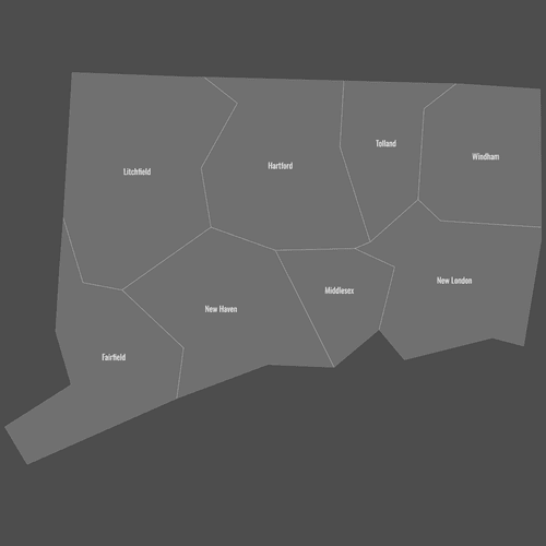 Preview of Labeled Map of Connecticut Counties (Dark)