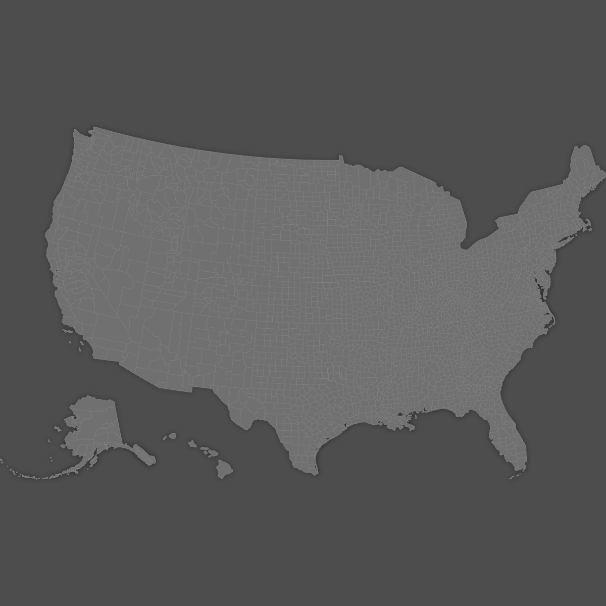 Blank Map of the United States Counties with Labels (Dark Theme)