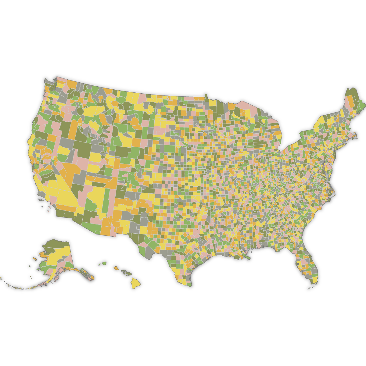 Colored Map of the United States Counties with Labels