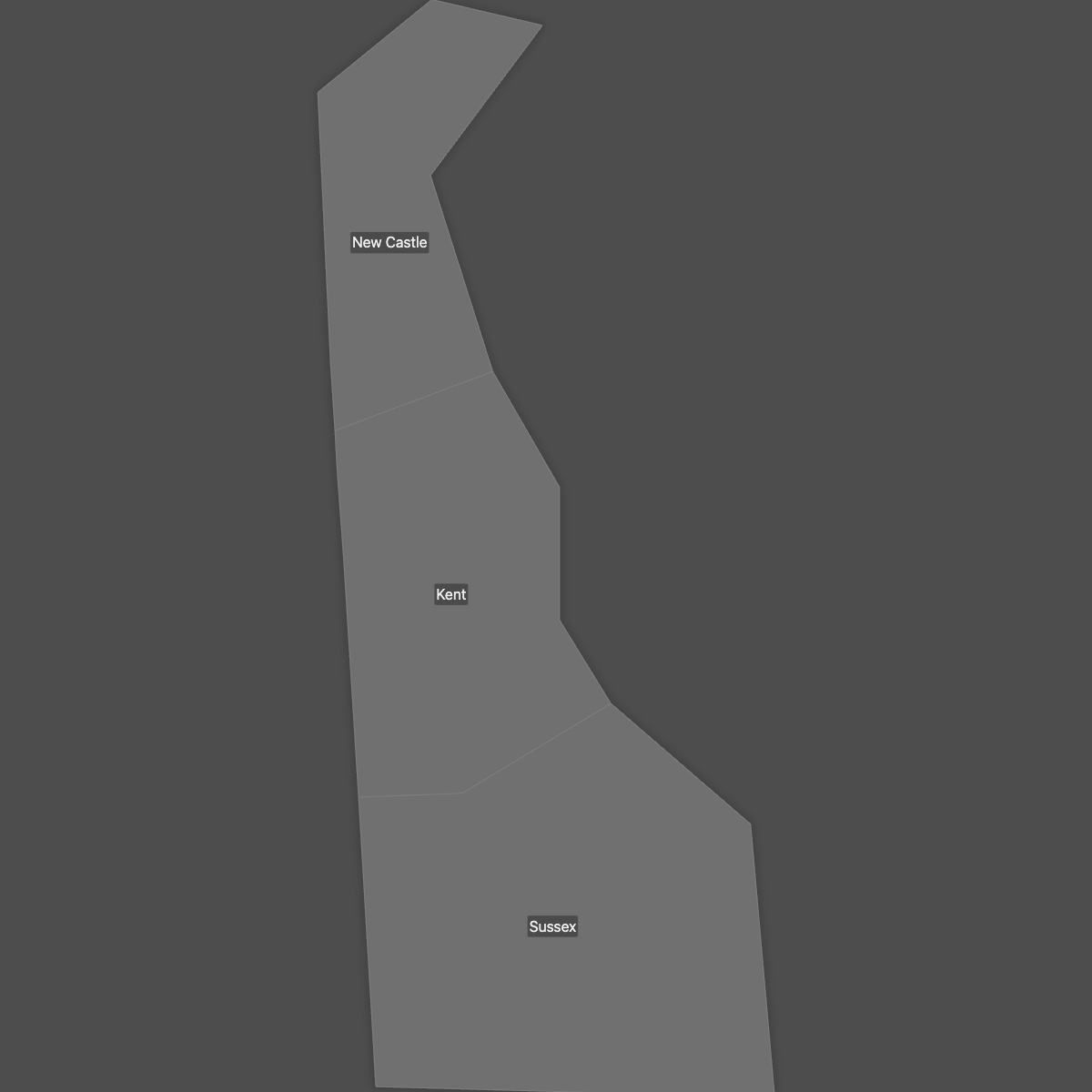 Blank Map of Delaware Counties with Labels (Dark Theme)