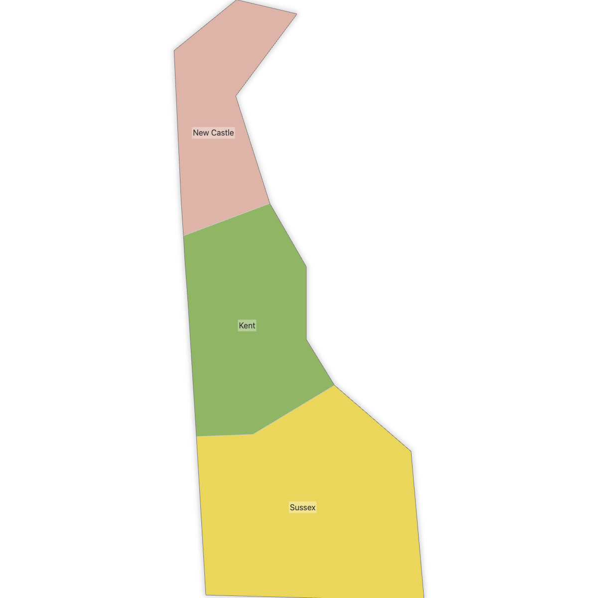 Colored Map of Delaware Counties with Labels