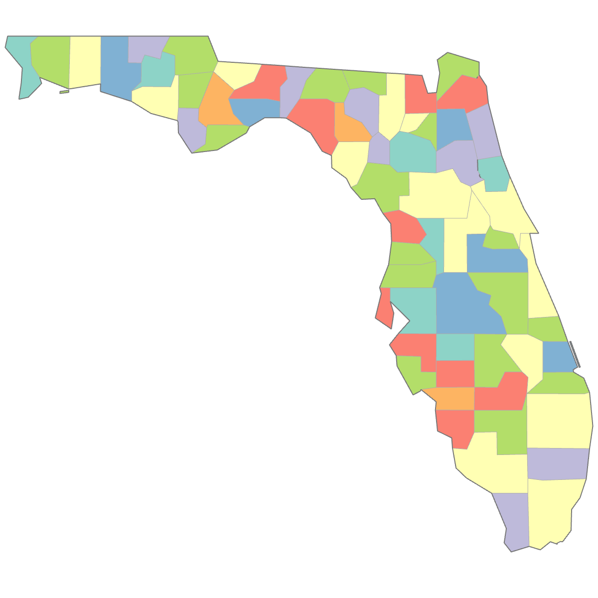 Colored Map of Florida Counties