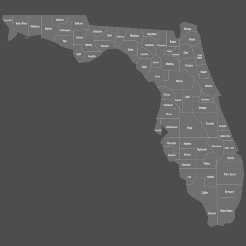 Preview of Labeled Map of Florida Counties (Dark)