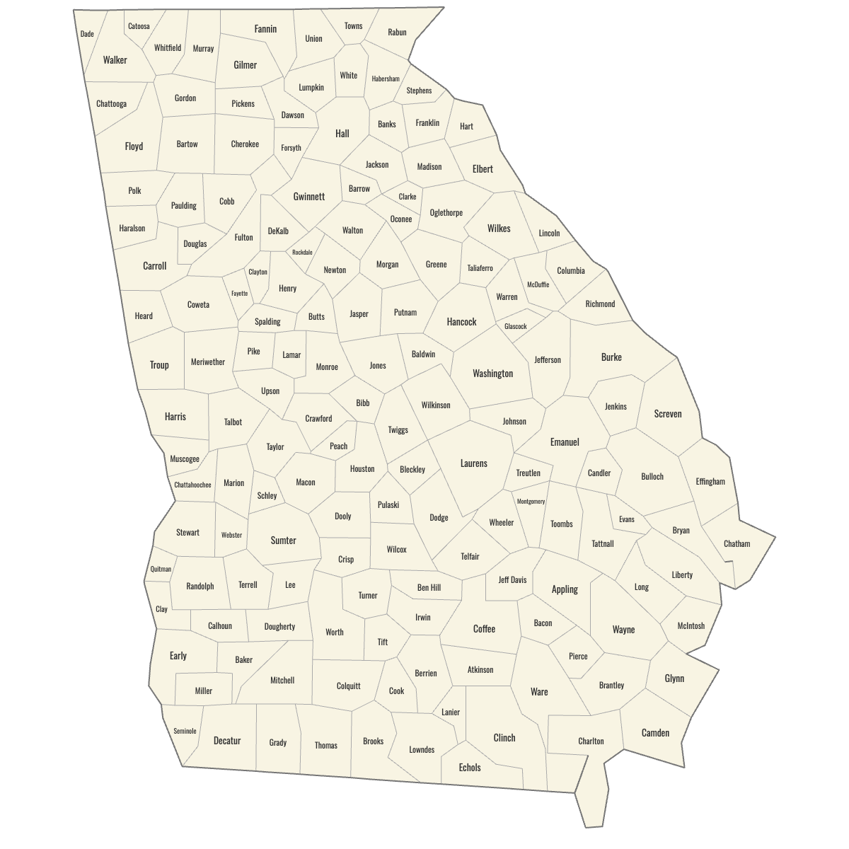 Blank Map of Georgia Counties with Labels