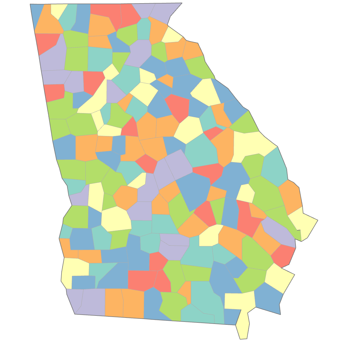 Colored Map of Georgia Counties