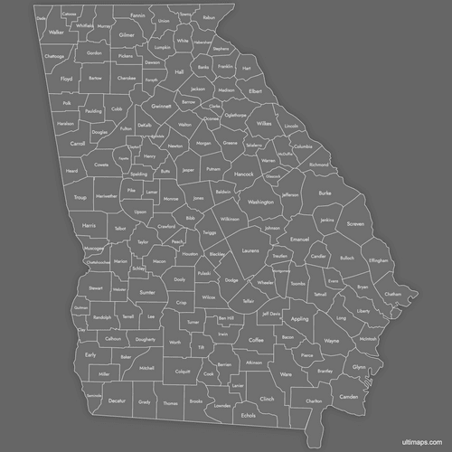 Preview of Labeled Map of Georgia Counties (Dark)