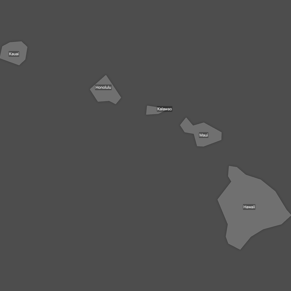 Blank Map of Hawaii Counties with Labels (Dark Theme)