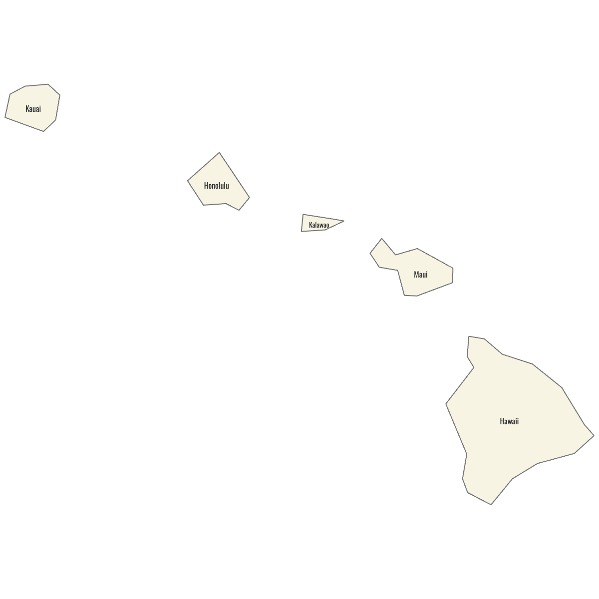 Blank Map of Hawaii Counties with Labels