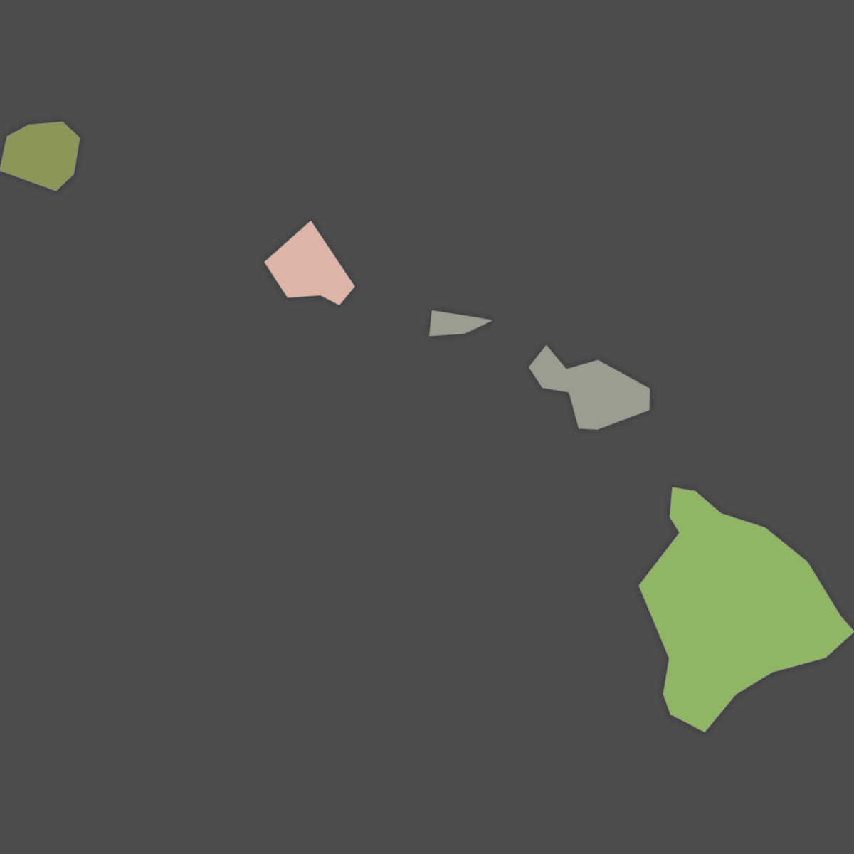 Colored Map of Hawaii Counties (Dark Theme)