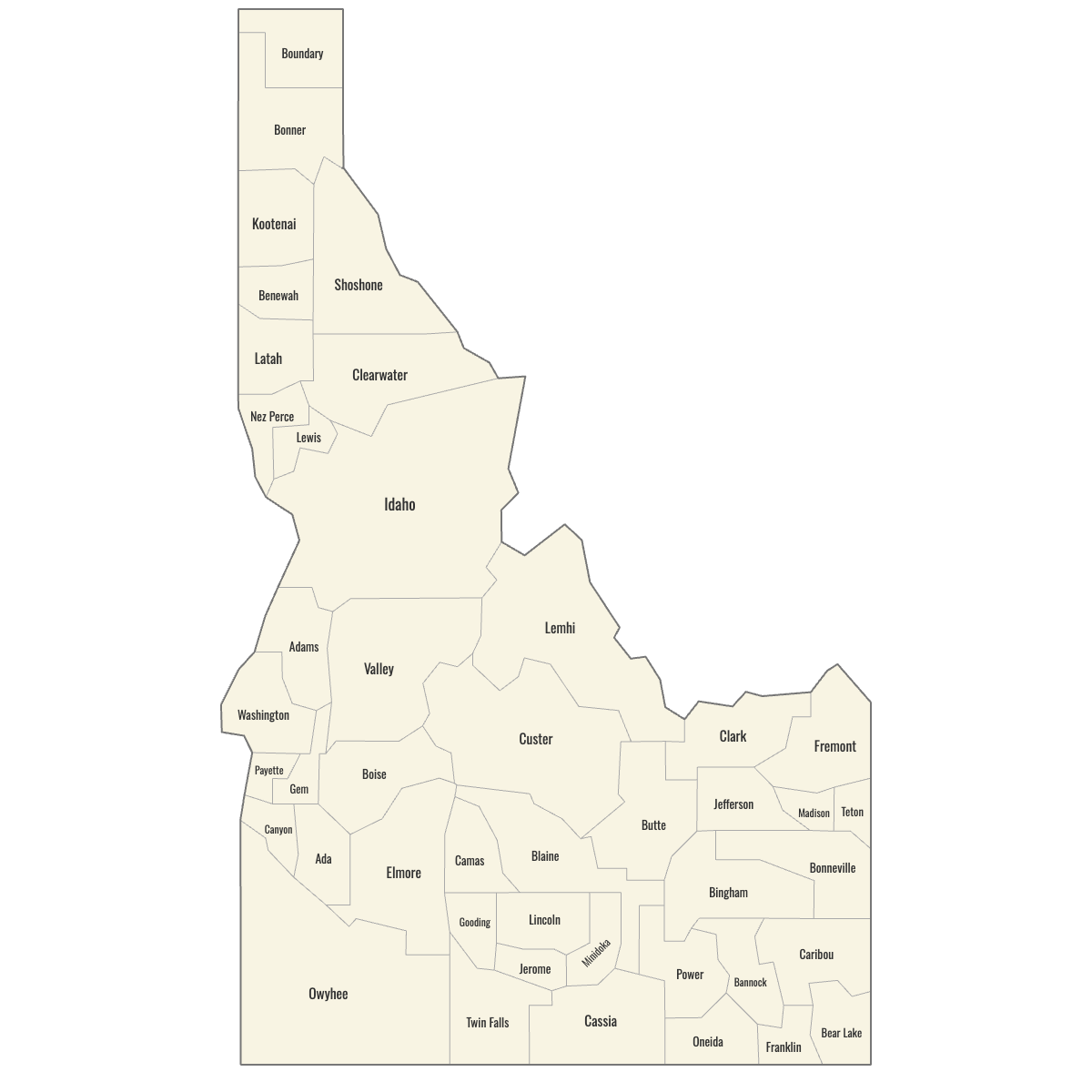 Blank Map of Idaho Counties with Labels